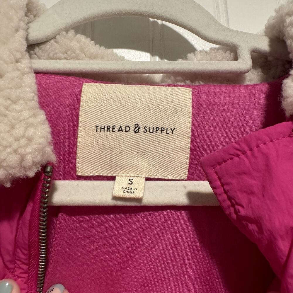 Thread Supply Pink Dad Coat Bomber Jacket Shearing Collar Size Small - Picture 6 of 8